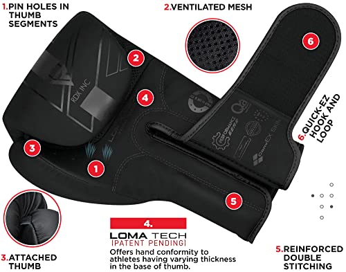 RDX Boxing Gloves, Pro Training Sparring, Maya Hide Leather, Muay Thai MMA Kickboxing, Men Women Adult, Heavy Punching Bag Focus Mitts Pads Workout, Ventilated Palm, Multi Layered, 8 10 12 14 16 18 Oz - color: BLACK, size: 14 OZ