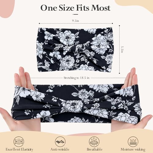 HSEM Wide Headbands for Women 6-Pack – Non-Slip Boho Hair Bands, Thick Elastic Flower Head Bands – Large Knotted Soft Stretchy Sweat Bands for Sports, Yoga, Washing Face, Makeup, Running, Spa - color: X-Colorful-2-9
