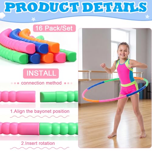 Vinsot Detachable Plastic Hoops for Kids, Adjustable Exercise Hoops Equipment for Sports, Dance, Outdoor Games, Parties and Pet Training - color: Tropical Bright Mix