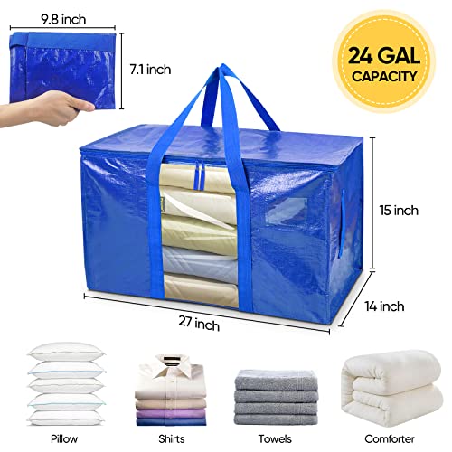 BALEINE 4-Pack Oversized Moving Bags with Reinforced Handles, Heavy-Duty Storage Tote Moving Supplies for Packaging, Camping (Blue w/Window, 4-Pack) - color: Blue-window, size: 4-Pack