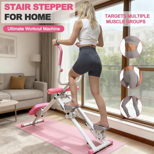 KINMAC 2 in 1 Stair Stepper & Ab Workout Machine - Multi-Function Trainer-Upgrade High-Efficiency Stairmaster & Ab Trainer Machine Full-Body Exercise Equipment for Home Gym Exercise - color: White Pink