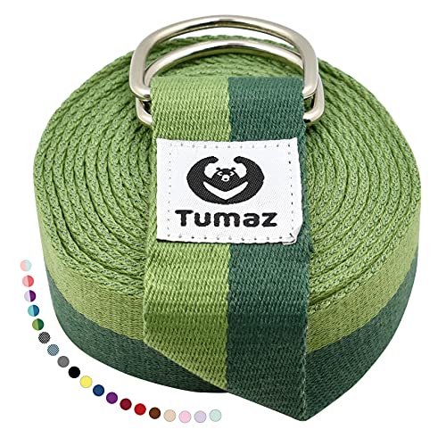 Tumaz Yoga Strap for Stretching with Adjustable D-Ring, 6/8/10 ft | Adjustable D-Ring | Soft Cotton Blend | 15+ Colors | Non-Elastic Yoga Belt for Pilates Stretching & Physical Therapy - color: 04. Army Green, size: 6 Feet