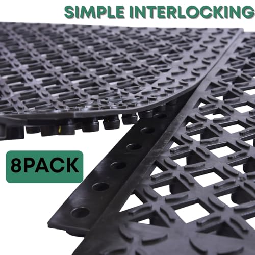 BESEA 8-Pack Interlocking Rubber Floor Mats, 21.6" Shock-Absorbing, Anti-Fatigue Tiles, Heavy-Duty, Waterproof & Anti-Slip, Modular Garage, Gym, Workshop Flooring - size: 21.6"X21.6"X8Pack