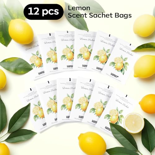 MYARO 12 Packs Lemon Scented Sachets for Drawer Closet Bathroom Odor Eliminator - Fresh Home Fragrance Car Air Frehener - color: Lemon