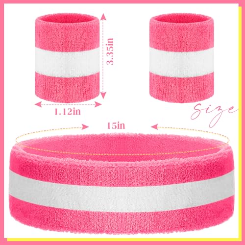72 Pcs 80s Neon Headbands Sweatband Set, Include 24 Sports Headbands and 48 Sweat Wristbands Bulk for Woman Man - style: Vivid