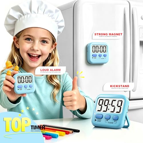 Antonki 2 Pack Digital Timer for Kids, Magnetic Countdown Kitchen Timers for Cooking, Egg, Classroom, Teacher, Exercise, Study, Oven - Battery Included - color: Clear Blue