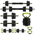 Adjustable Dumbbell Set, 44/66/88 Lbs Free Weight Dumbbells Set, 4 in 1 Dumbbells Set Used As a Kettlebell, Barbell, Push Up Stand, Exercise & Fitness for Home Gym, Black & Green - size: 66 LB-Round