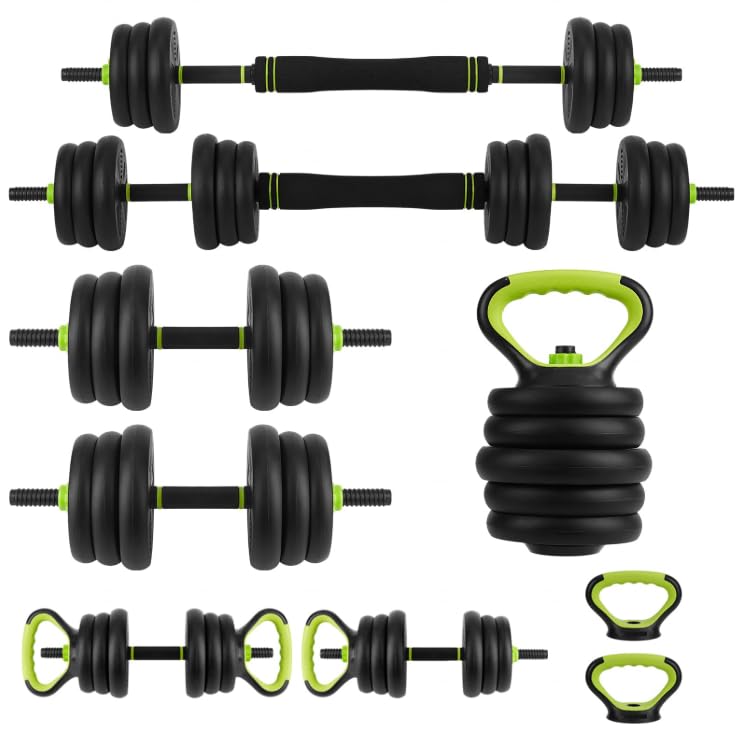 Adjustable Dumbbell Set, 44/66/88 Lbs Free Weight Dumbbells Set, 4 in 1 Dumbbells Set Used As a Kettlebell, Barbell, Push Up Stand, Exercise & Fitness for Home Gym, Black & Green - size: 66 LB-Round