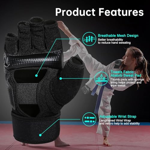 Kickboxing Sparring Gloves TKD Gloves for Men Women Half Finger Boxing Gloves Fighting Gloves Boxing Gloves for Punching Bag Training Gloves for Men Women Black - color: black, size: X-Small
