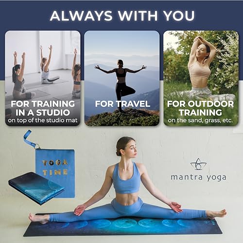 Mantra Yoga Travel PRO 1.5mm with Knee Pad - Foldable Fitness & Exercise Mat with Bag | Lightweight, Compact & Eco-Friendly | Non-Slip & Washable | For All Types of Yoga | 72" L x 24" W | 2.6 lbs - color: Moon