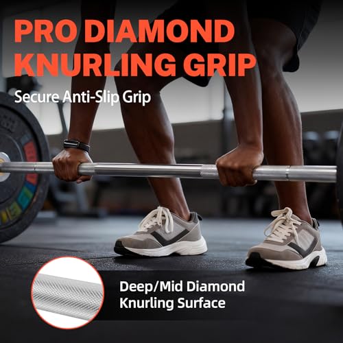 Olympic Barbell Bar Series, 2 Inch Weightlifting Bars, 4FT 6FT 7FT Straight & EZ Curl Options, 190K PSI Steel, Diamond Knurling, Smooth Rotation for Home & Gym Strength Training - color: 7FT