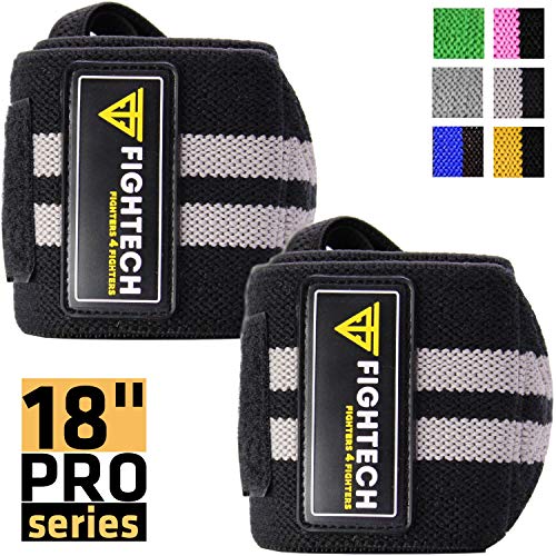 FIGHTECH Wrist Wraps for WeightLifting | 18 inch Professional Grade Lifting Wrist Wraps | Best for Powerlifting Competition, Strength Training, Bodybuilding (Black, 18 Inch) - color: Black