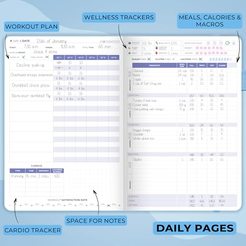 Clever Fox Fitness & Food Journal, Workout Planner, 5.8"x8.3" Light Blue | Lasts 3 months, undated hardcover exercise & weight loss journal for women, gym, diet, meal tracker, calorie counter book - color: Light Blue, size: A5 (5.8'' x 8.3'')