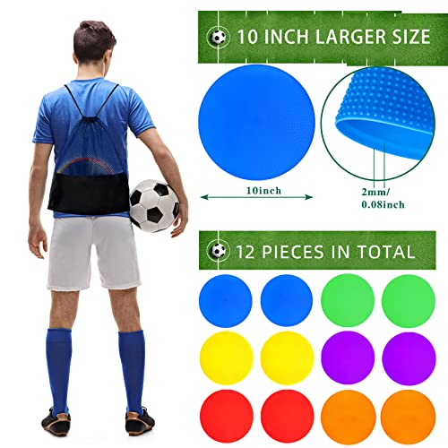 Poly Spot Markers 4.73 inch/10 inch 12 Pcs Non-Slip Rubber Agility Training Markers Floor Dots Flat Field Cones for Football, Soccer, Basketball, School Exercise Drills, Dance Practice - style: 10 inch 12 Pcs(6 Colors)