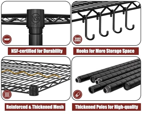 PrimeZone 55.5" W x 24" D x 80" H Heavy Duty Wire Storage Shelves with Wheels, 4 Tier Adjustable NSF Commercial Garage Shelving Unit, Rolling Metal Organizer Shelf Rack for Warehouse, Pantry, Black - size: 55.5"W x 24"D x 80"H