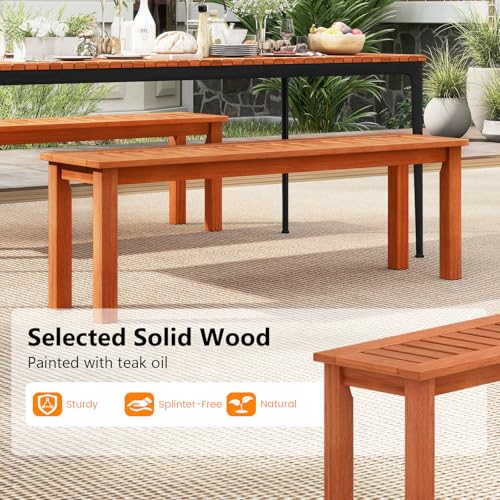 Tangkula 47 Inch Patio Wood Bench, 2-Person Backless Bench w/Slatted Seat, Indoor Outdoor Dining Bench for Backyard, Poolside, Entryway, Porch - size: 47"