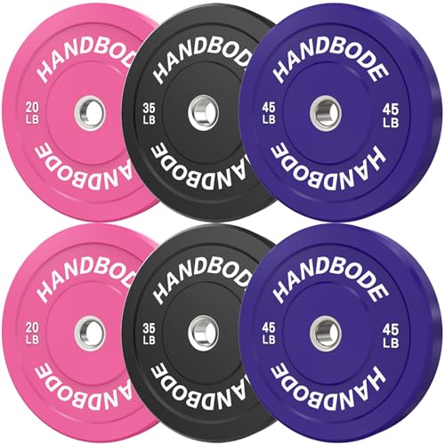 HANDBODE 2-Inch Weight Plates High Bounce, Olympic Bumper Plate Set 45/100/160/190/260/300lb, Colored Weight Plates Set for Home Gym, Barbell Weights Rubber Strength Training Plate for Weight Lifting - size: 200 lb Set (Pair of 20, 35, 45 lb), style: Stan