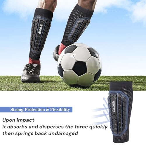 Shin Guards Soccer Kids Youth, Adult Shin Guards with Honeycomb Padding，Breathable & Anti-Slip Calf Compression Sleeves - color: Black Blue, size: X-Small