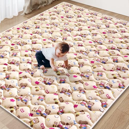 Baby Play Mat - 79" X 63",Premium Thicker Foam One-Piece Machine Washable, Extra Large Anti-Slip Soft Cushioning Foam Playmats for Babies and Toddlers, Foldable Baby Crawling Mat for Playpen - color: Lovely Bear, size: 79" x 63"
