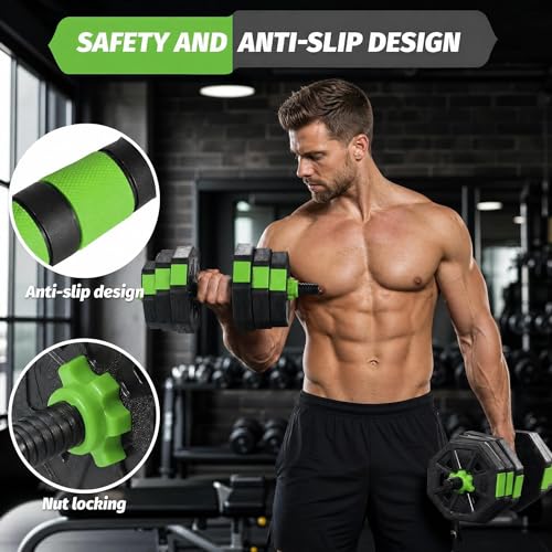 Adjustable Weight Set 66/88 Lbs, 4-in-1 Dumbbell Set and Barbell Weight Set for Home Gym, Converts to Kettlebell & Push-Up Stand, Free Weights Dumbbells Set for Men & Women Full Body Workout - size: 44 LB-Octagon