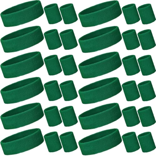Bememo 36 Pcs Neon Sweatbands Set Soccer Party Favors Cotton Headbands Wristband Sweat Bands Soccer Mom Essentials for Football Fans Sporting Events 80 90s Glow Party - color: Dark Green, size: Small