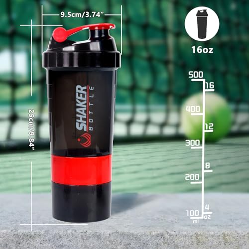 XTK Shaker Bottle 16OZ Protein Shaker Bottles with Mix Ball Portable Sports Water Bottle Leak Proof GYM Cup for Protein Mixes with Storage & Pill Organizer, Ideal for Pre Workout,BPA Free (Red) - color: Red