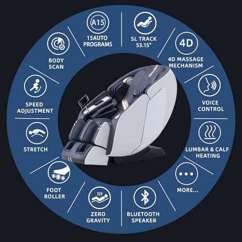 MassaMAX 4D Full Body Massage Chair for Daily Comfort Upgrade-Yoga Stretch, AI Voice Control, 55" SL Track, Zero Gravity, Extendable Footrest, 15 Modes, Foot Rollers, Waist & Calves Heating with Cover - color: Space White