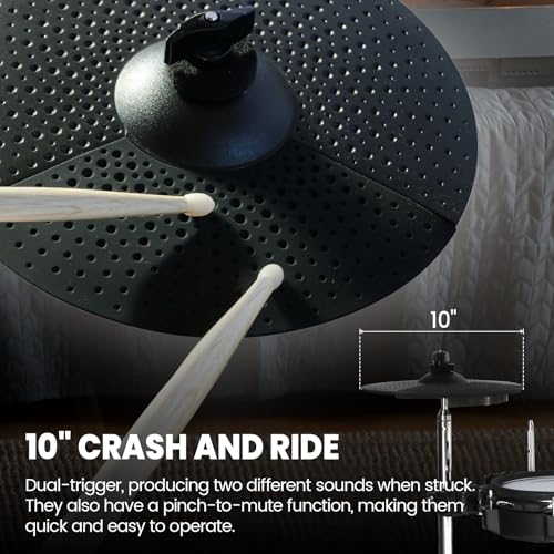 Electronic Drum Set Electric Drum Kit with 4 Quiet Mesh Pads and 6" Kick Drum, 360 Sounds, Headphones, Sticks, Dual Bluetooth function, Suit for Beginner - size: Bhp70k