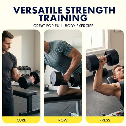 SQUATZ Adjustable Dumbbells with Quick Weight Change, Space-Saving Dumbbell Set with Anti‑Slip Handle, Secure Locking System, Heavy‑Duty Plates & Base for Home Workout and Strength Training - size: 45 LB - Single