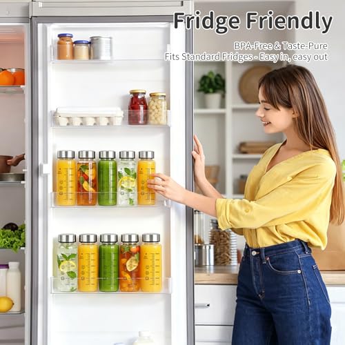 12oz Glass Juice Bottles, 4 Pack | Leakproof stainless steel lids, BPA-free heat resistant glass jars, perfect for juice, smoothies, milk and protein beverages