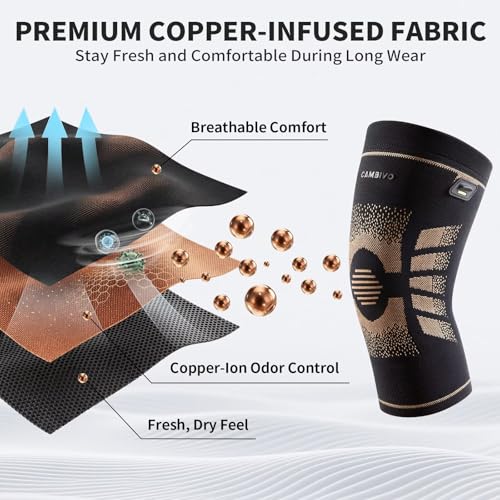 CAMBIVO 2 Pack Copper Knee Brace for Women Men, Pain Relief Knee Support, L | Copper infused for pain relief & circulation | Pull tabs easy on/off | Non-slip compression for arthritis, running, gym - size: Large