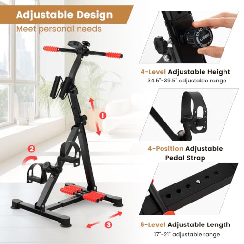 Pedal Exerciser Bike for Seniors, Hand Arm Leg Knee Physical Therapy Exercise Bike with Monitor - color: Red & Black