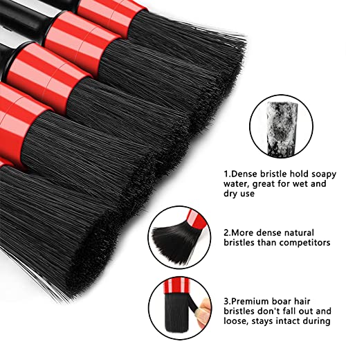 HMPLL 10pcs Auto Car Detailing Brush Set Car Interior Cleaning Kit Includes 5 Boar Hair Detail Brush,3 Wire Brush, 2 Air Vent Brush for Cleaning Car Interior Exterior, Dashboard Engines Leather Wheel - color: Red