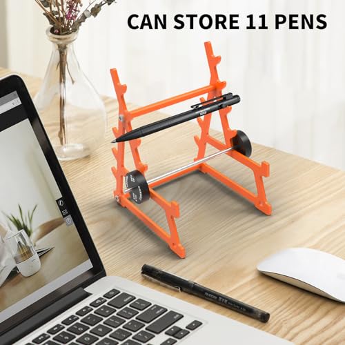 K KiNGKANG Squat Rack Pen Holder,Steel Barbell Rack Pen Holder Accessories With Mini Barbell for All Fitness Enthusiasts and Weightlifting Fans,Funny Gym Gifts（Orange）