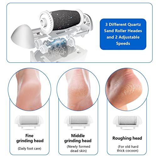 Electric Foot Callus Remover Kit, Elmchee Rechargeable Callous removers 3 Grinding Heads Waterproof Foot Scrubber File, Professional Pedicure Tools kit Feet Care for Dead, Cracked Dry Skin - style: White