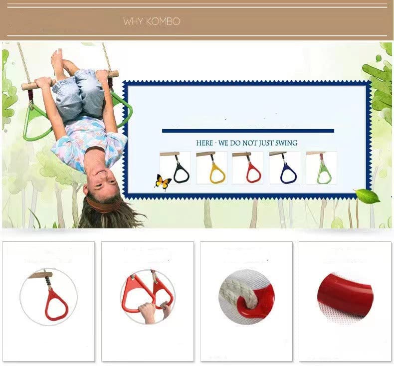 HUAWELL Swing Sets for Backyard, Monkey Bars & Swingset Accessories - Set - Wooden Trapeze Swing Bar Rings-Outdoor Play Equipment (Red)