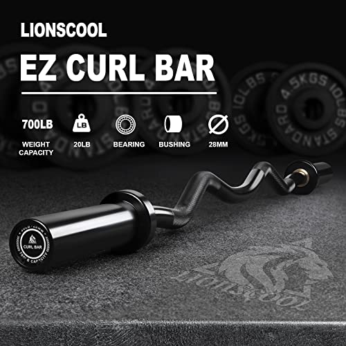 LIONSCOOL 2 Inch EZ Curl Bar, 350LBS/700LBS Weight Capacity Olympic Curl Barbell for Bicep, Tricep Workout, Deadlifts, Weightlifting, Strength Training Exercises - color: Black