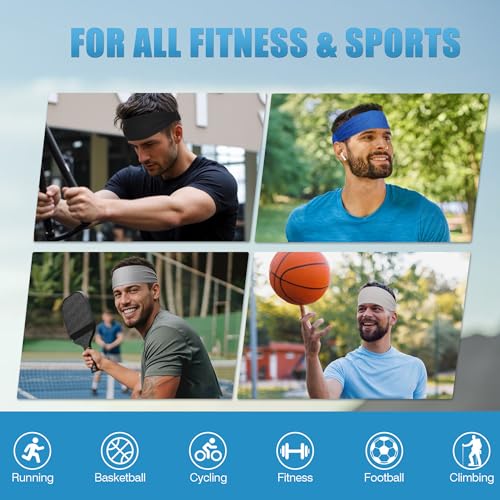 Sukeen Cooling Sports Headbands for Men: Instant Cooling Moisture Wicking Sweatbands Non-Slip Elastic Mens Headband Gym - color: Black, 4 pack