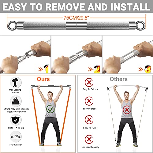 DASKING Detachable Resistance Bands Bar 30"/35.4"/38.5" Length Max Load 500LBS for Home Gym Full Body Workout Fitness Bar - style: Total Length:75cm/30"