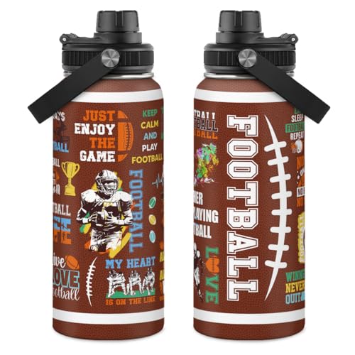 SANDJEST American Football Insulated Stainless Steel Water Bottle 32oz, Vacuum Chug Lid Travel Tumbler for Men Friends Dad Football Lovers Fans Coaches, Birthday Christmas Father's Day - color: Football 5