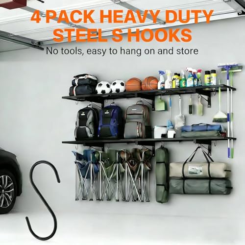 Garage Wall Shelving, 46" x 12" Floating Shelf, Heavy Duty, 190 LBS Load Capacity, Black Storage Rack for Shop, Shed, Closet, Basement - style: B-1 PACK