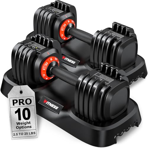 Rendpas Adjustable Dumbbells Set 25/55/80lbs, 10-in-1/16-in-1 Free Weights Set, 1-Second Quick Adjust,Space-Saving Home Gym Strength Training for Men Women - size: 25LBS Pair-10 Weights