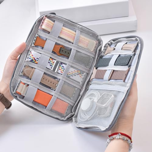 Watch Band Organizer, Watch Band Storage Case, Waterproof Smart Watch Band Organiser Case, Travel Organiser Bag for Watch Bands for Bands and Accessories,Watch Band Pin,Cable,Earphones (Gray) - color: Gray