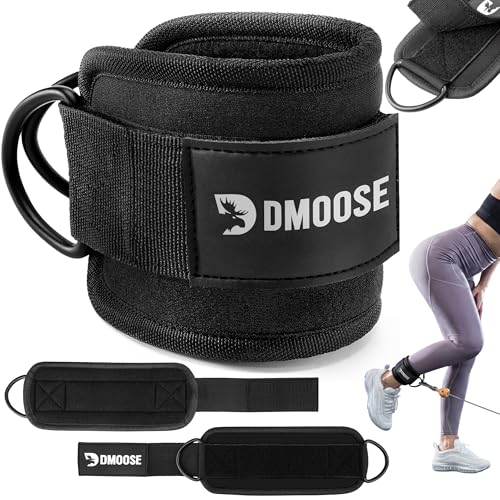 DMoose Ankle Strap for Cable Machine - One Size Fit with Premium Padding, Workout Kickback Ankle Cuffs, Ankle Bands for Working Out, Booty Workouts, Leg Extension, Hip Abductors & Lower Body Exercises - color: Black - Single
