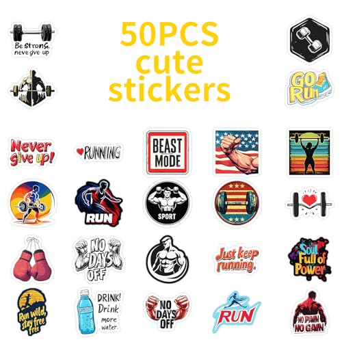 50PCS Fitness Stickers Aesthetic PET Transparent Stickers Workout Decals Waterproof Decorative Decals for Scrapbook DIY Crafts Album Bullet Journal Planner Water Bottles Phone Cases Laptops - color: Fitness