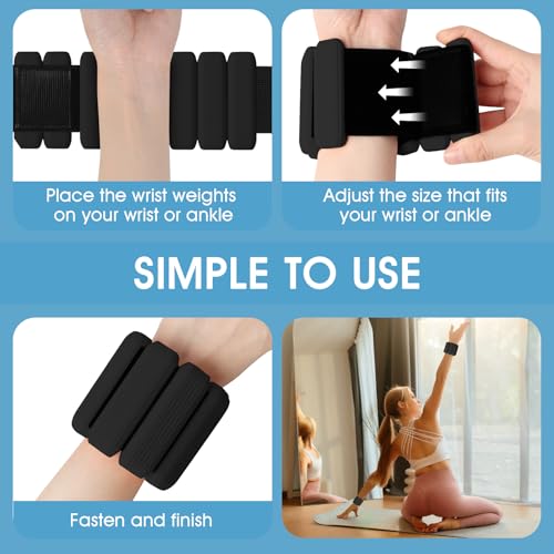 Wrist Weights Set of 2, Wearable Wrist Ankle Weights for Women & Men, Silicone Weighted Bangles Adjustable Arm and Leg Weights for Walking Yoga Pilates Running Dance Gym 2lb - color: Black
