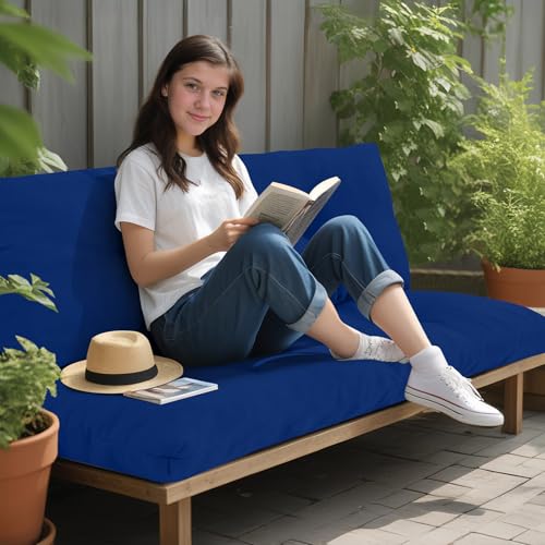 Outdoor Bench Cushion Waterproof, Tufted Bench Seat Cushion | 40 x 15 Inch Patio Wicker Indoor Seat Pads for Outside Garden Patio Balcony, Navy - color: Dark Cerulean, size: 40x15 Inch