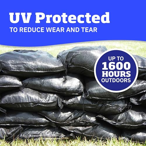 DURASACK Heavy Duty Sand Bags with Ties, 14x26, Empty, Black, Pack of 20 | Woven Polypropylene Sandbags for Flood Control with 1600 Hours of UV Protection, 50 lbs Capacity - color: Black, size: 20 Sandbags