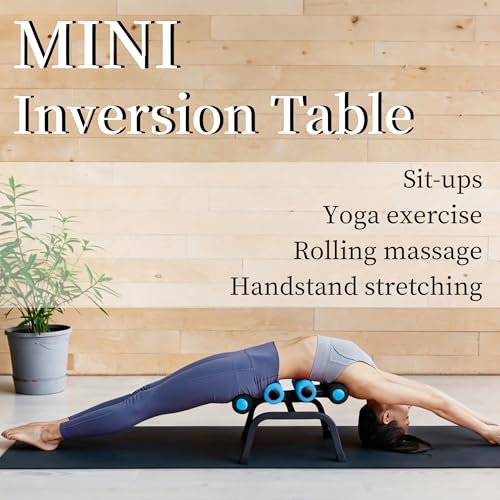 Mini Inversion Table for Back Pain Relief, Foldable Back Stretcher with Massage Roller, 400LB Capacity Ab Machine (BLUE)