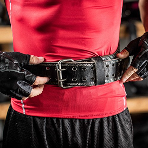 Harbinger Padded Leather Contoured Weightlifting Belt - 4" or 6” Width - Interior Suede Lining & Foam Cushioning - Heavy-Duty Dual Prong Steel Roller Buckle - for Lifting Support - size: Large, style: 6 Inch